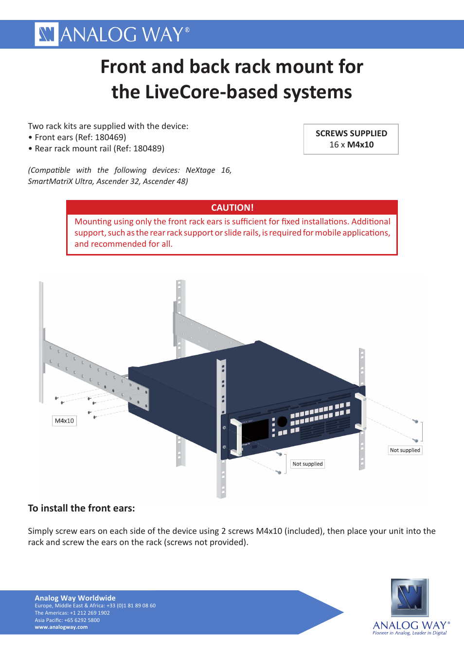 Analog Way NeXtage 16 User Manual | 2 pages