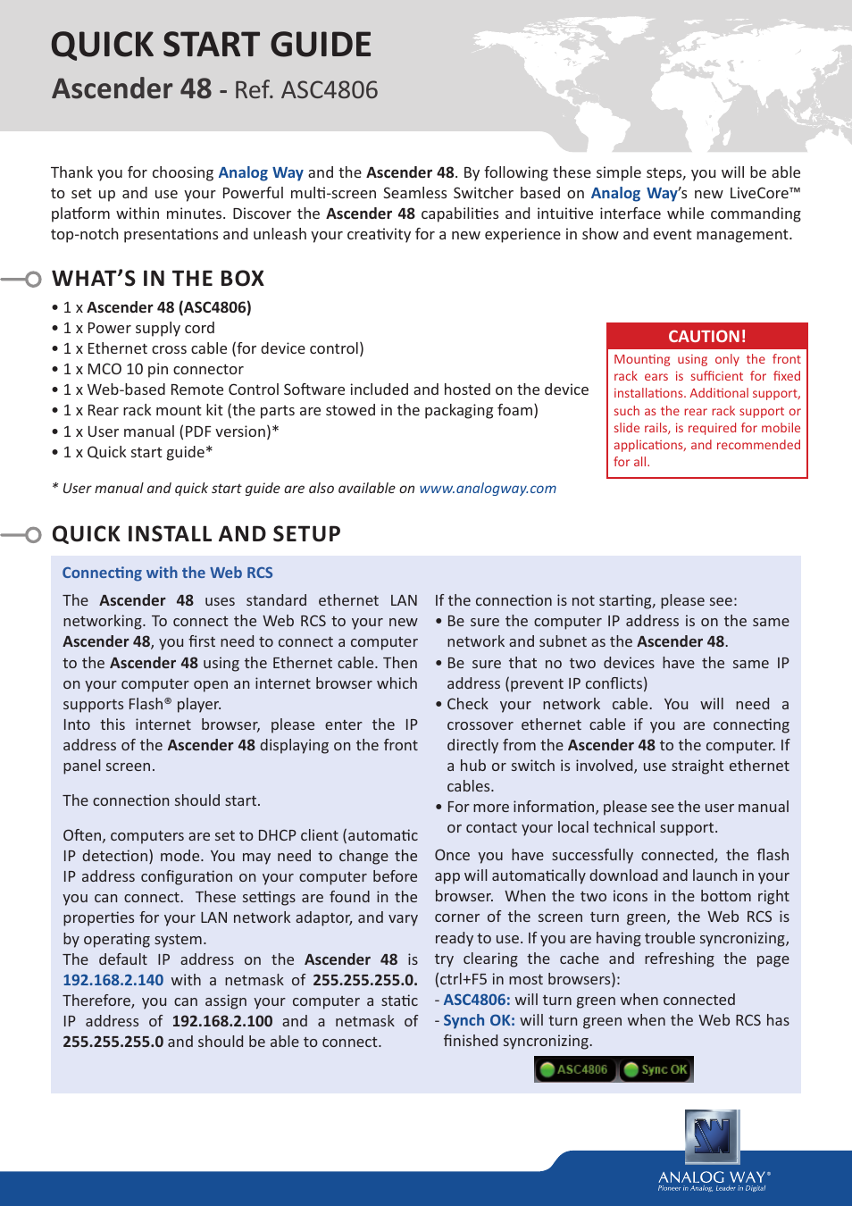 Analog Way Ascender 48 User Manual | 4 pages