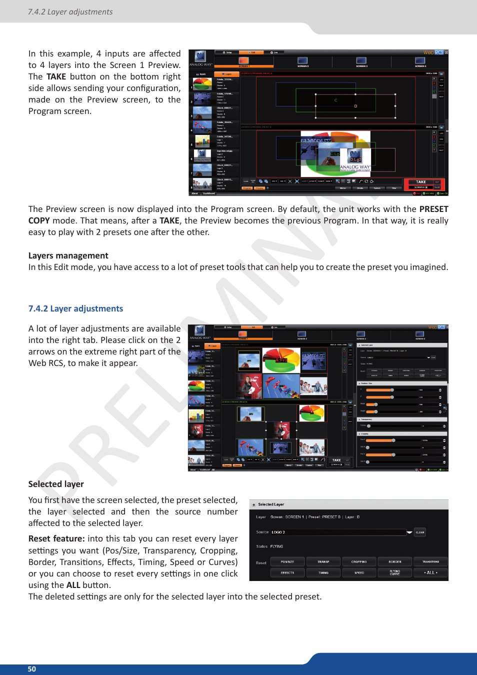 2 layer adjustments, Preliminar y | Analog Way Ascender 48 User Manual | Page 50 / 81