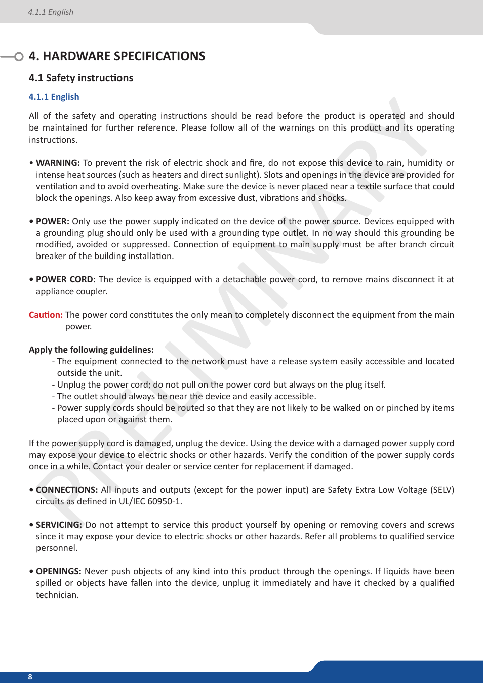 Hardware specifications, 1 safety instructions, 1 english | Preliminar y | Analog Way Ascender 48 User Manual | Page 8 / 81