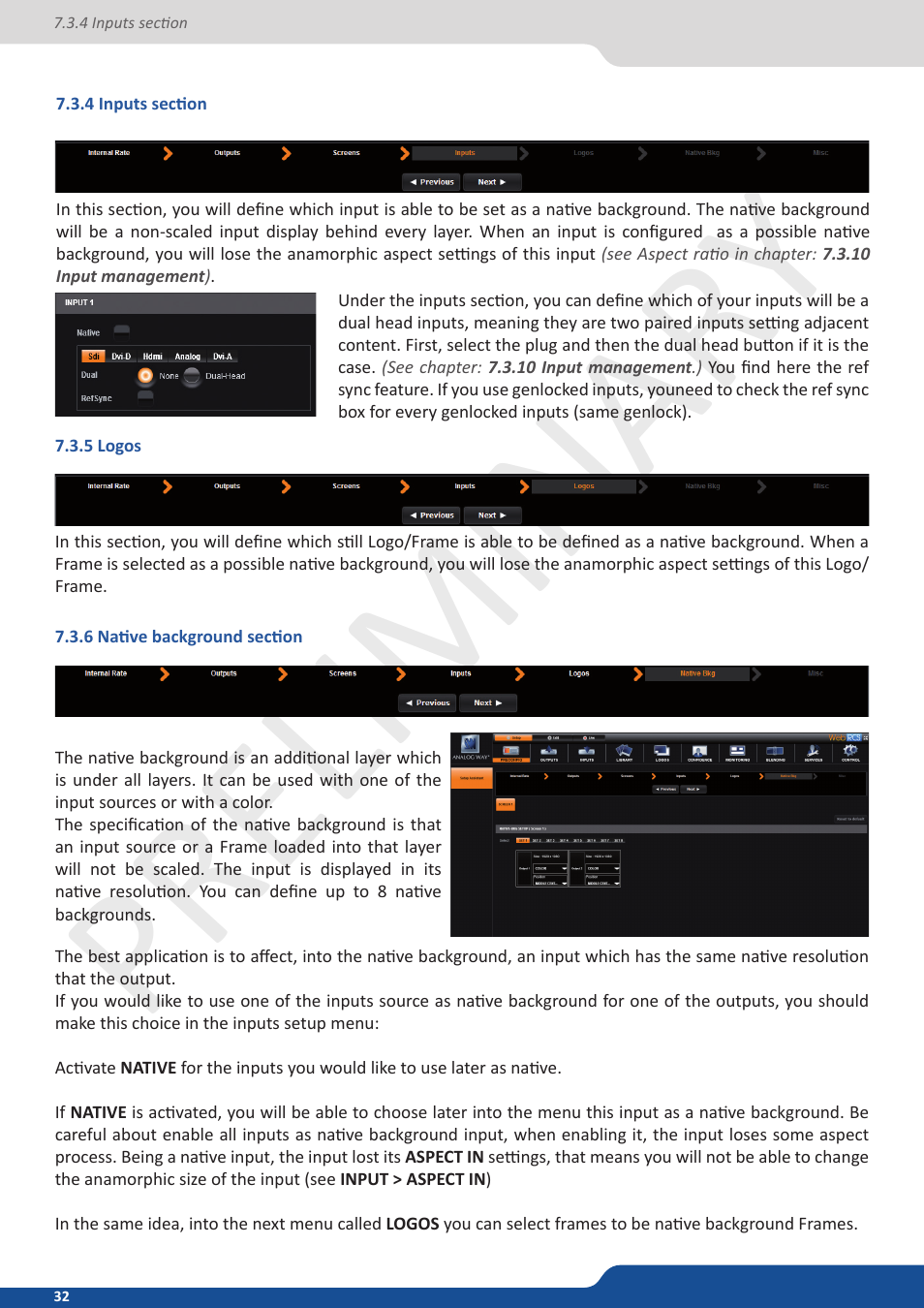 5 logos, 6 native background section, 4 inputs section | Preliminar y | Analog Way Ascender 32 User Manual | Page 32 / 81