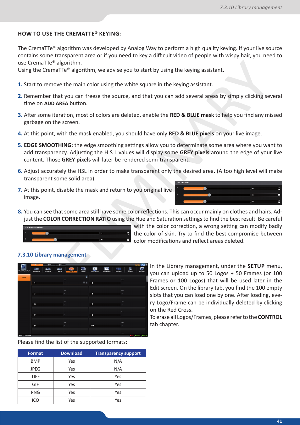 10 library management, Preliminar y preliminar y | Analog Way Ascender 32 User Manual | Page 41 / 81