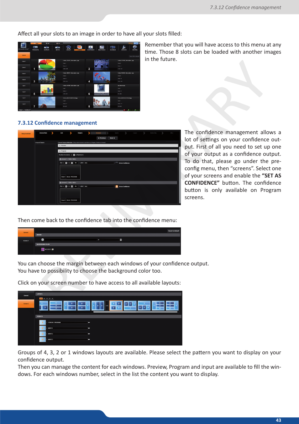 12 confidence management, Preliminar y preliminar y | Analog Way Ascender 32 User Manual | Page 43 / 81