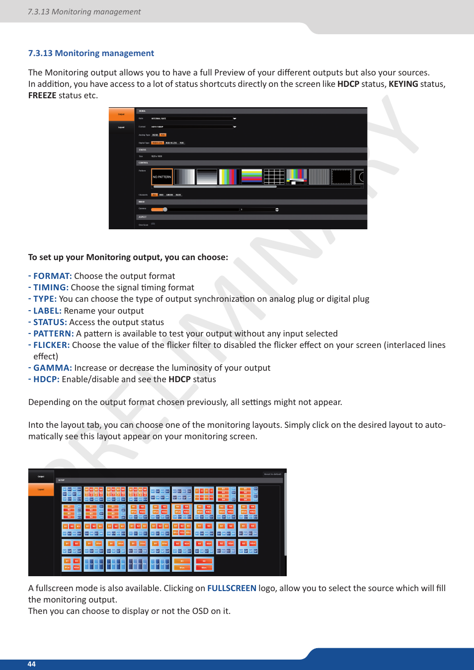 13 monitoring management, Preliminar y | Analog Way Ascender 32 User Manual | Page 44 / 81