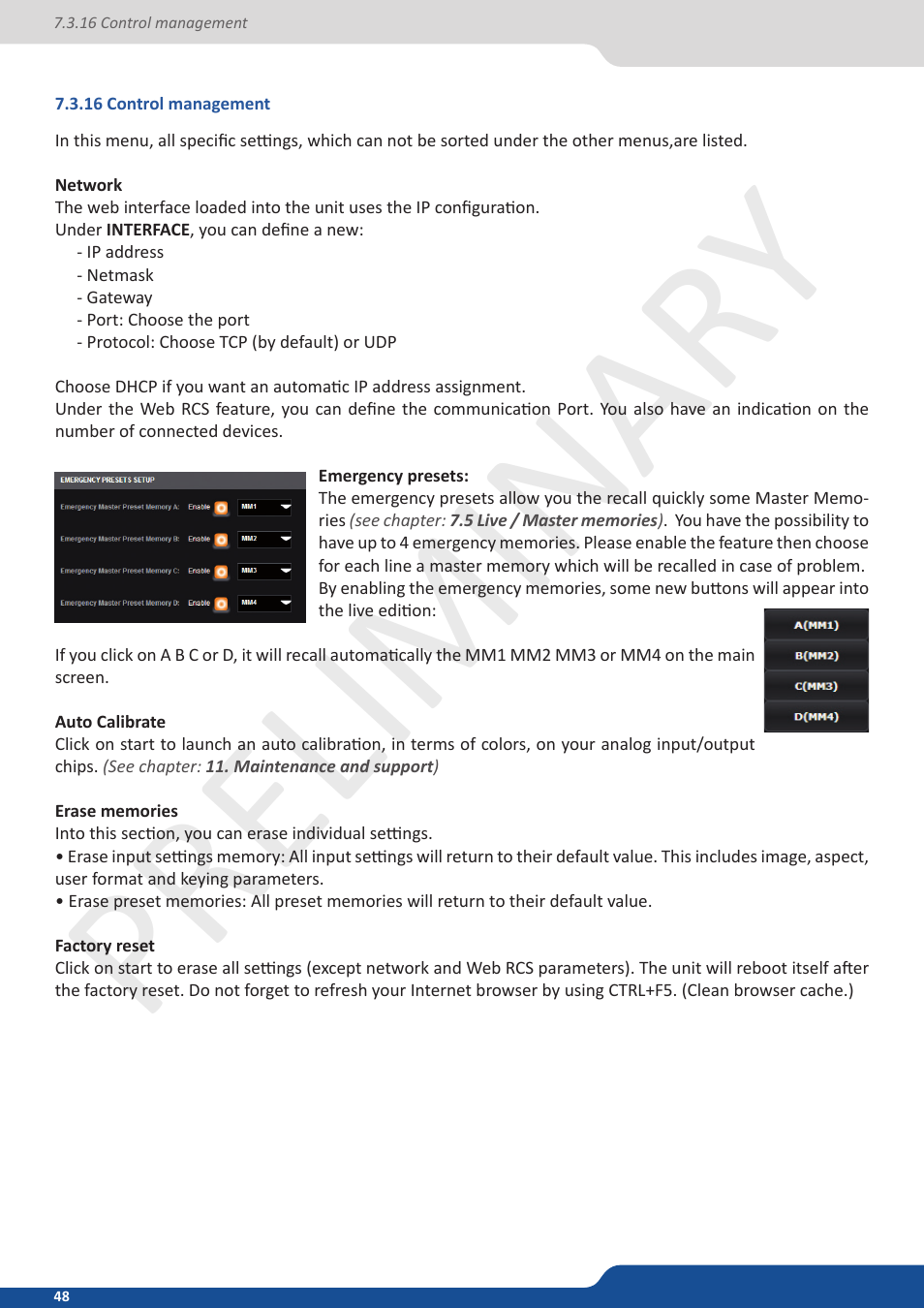 16 control management, Preliminar y | Analog Way Ascender 32 User Manual | Page 48 / 81