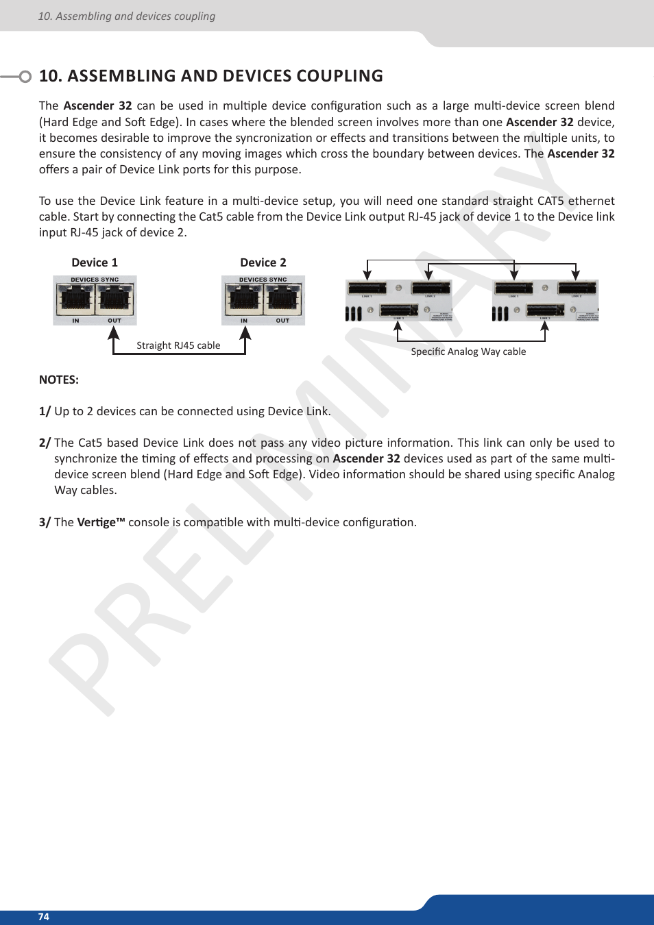 Assembling and devices coupling, Preliminar y | Analog Way Ascender 32 User Manual | Page 74 / 81