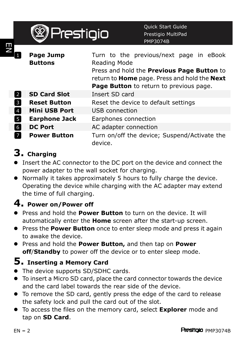 PRESTIGIO Multipad PMP3074B User Manual | Page 2 / 145