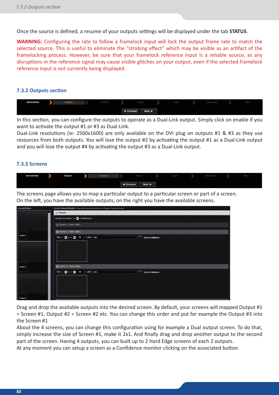 2 outputs section, 3 screens | Analog Way SmartMatriX Ultra User Manual | Page 30 / 82