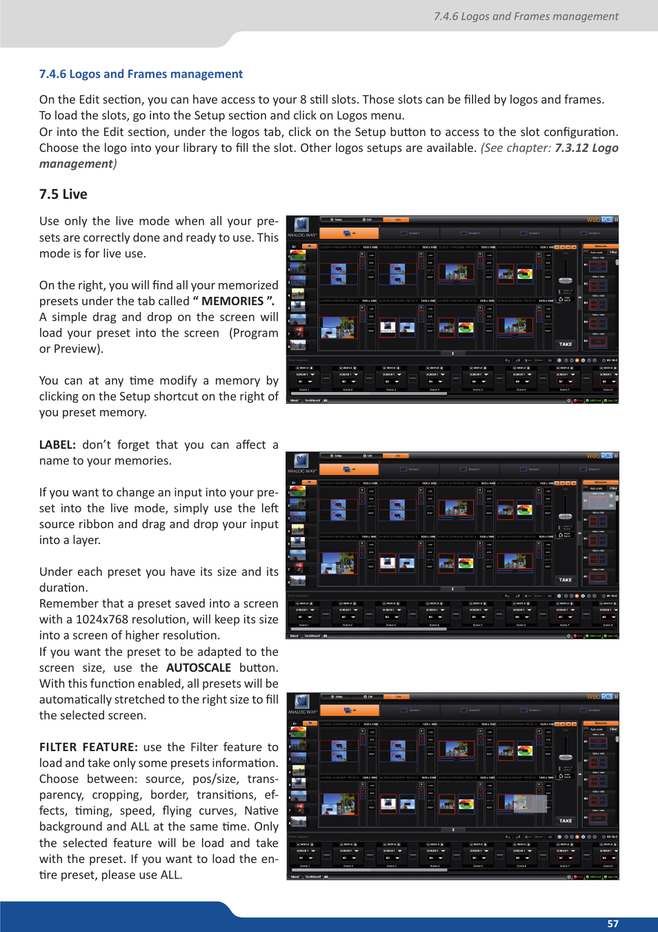 6 logos and frames management, 5 live | Analog Way SmartMatriX Ultra User Manual | Page 57 / 82