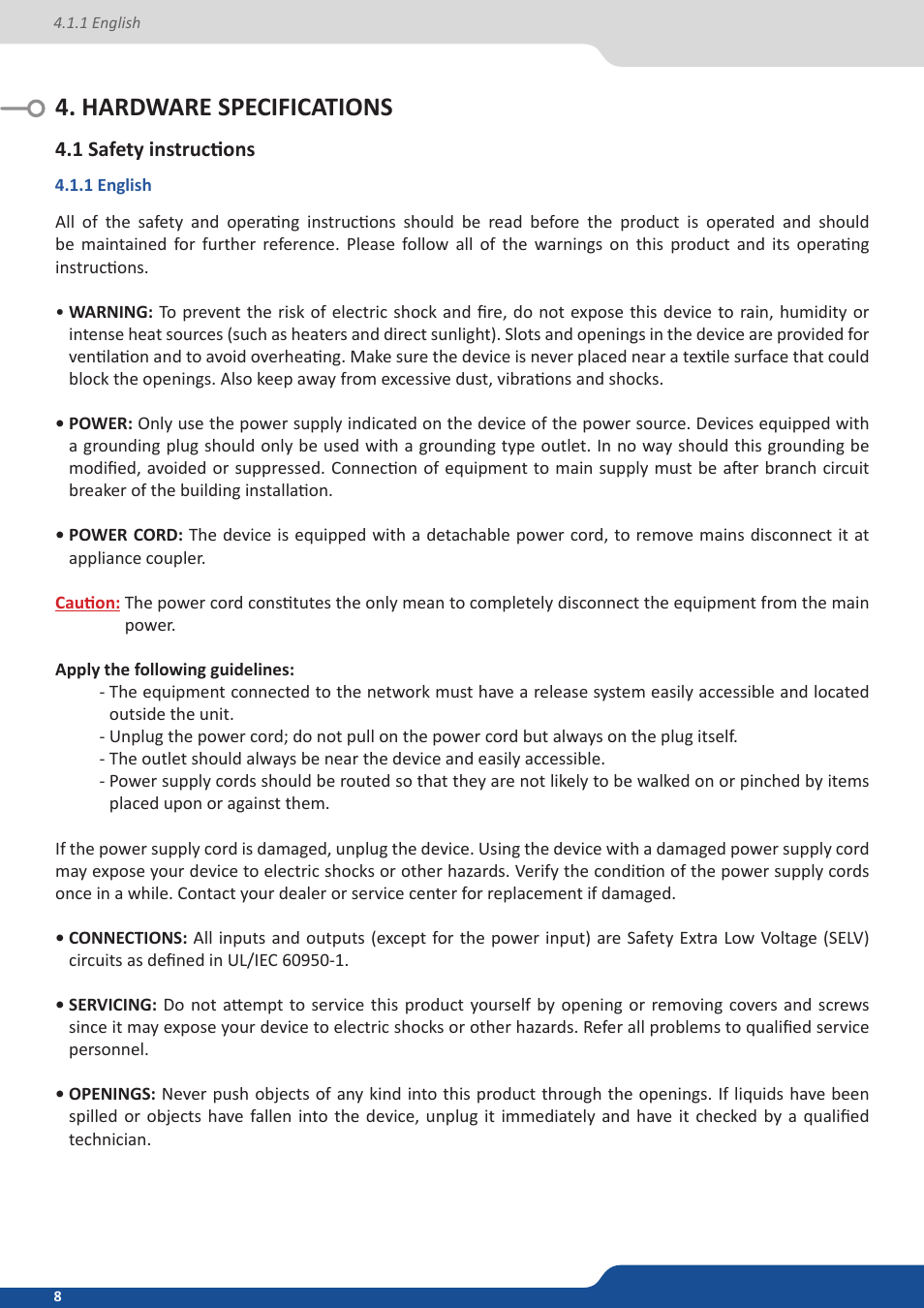 Hardware specifications, 1 safety instructions, 1 english | Analog Way SmartMatriX Ultra User Manual | Page 8 / 82