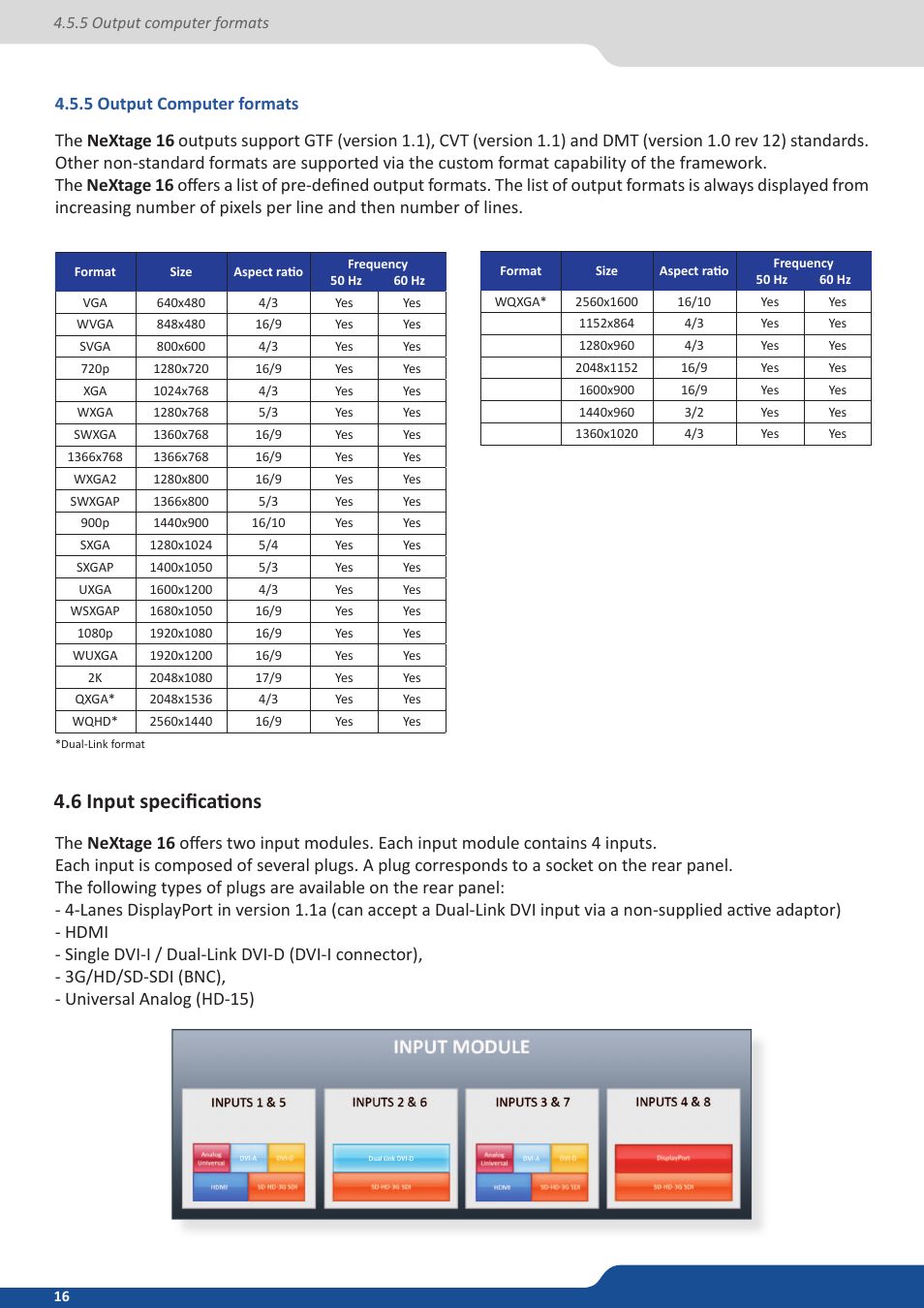 5 output computer formats, 6 input specifications | Analog Way NeXtage 16 User Manual | Page 16 / 81