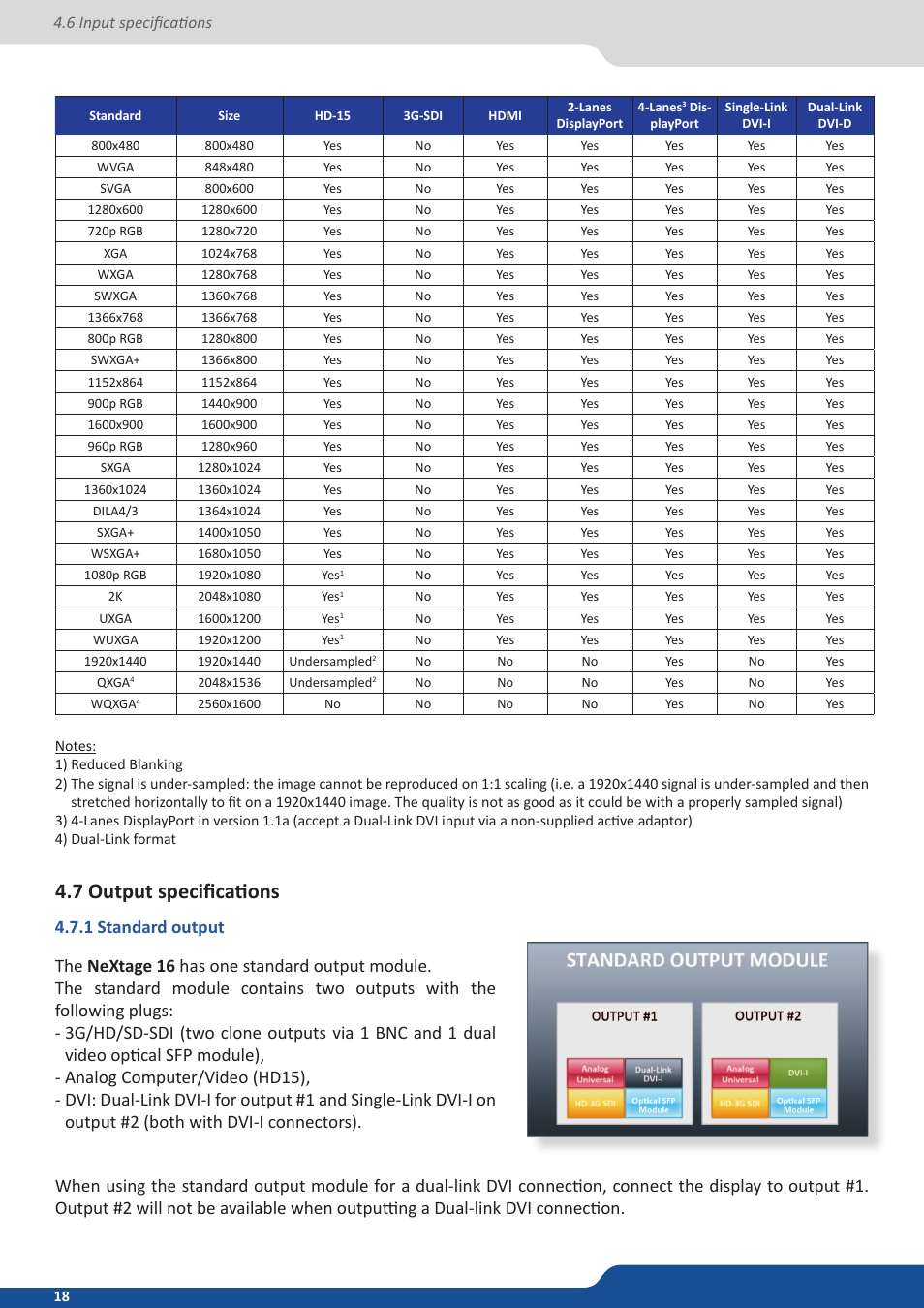 7 output specifications, 1 standard output | Analog Way NeXtage 16 User Manual | Page 18 / 81