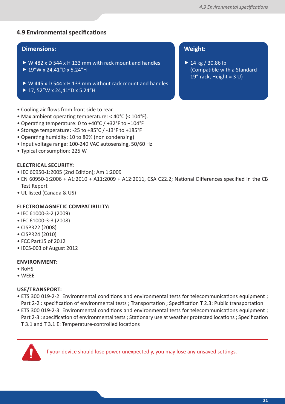 9 environmental specifications | Analog Way NeXtage 16 User Manual | Page 21 / 81