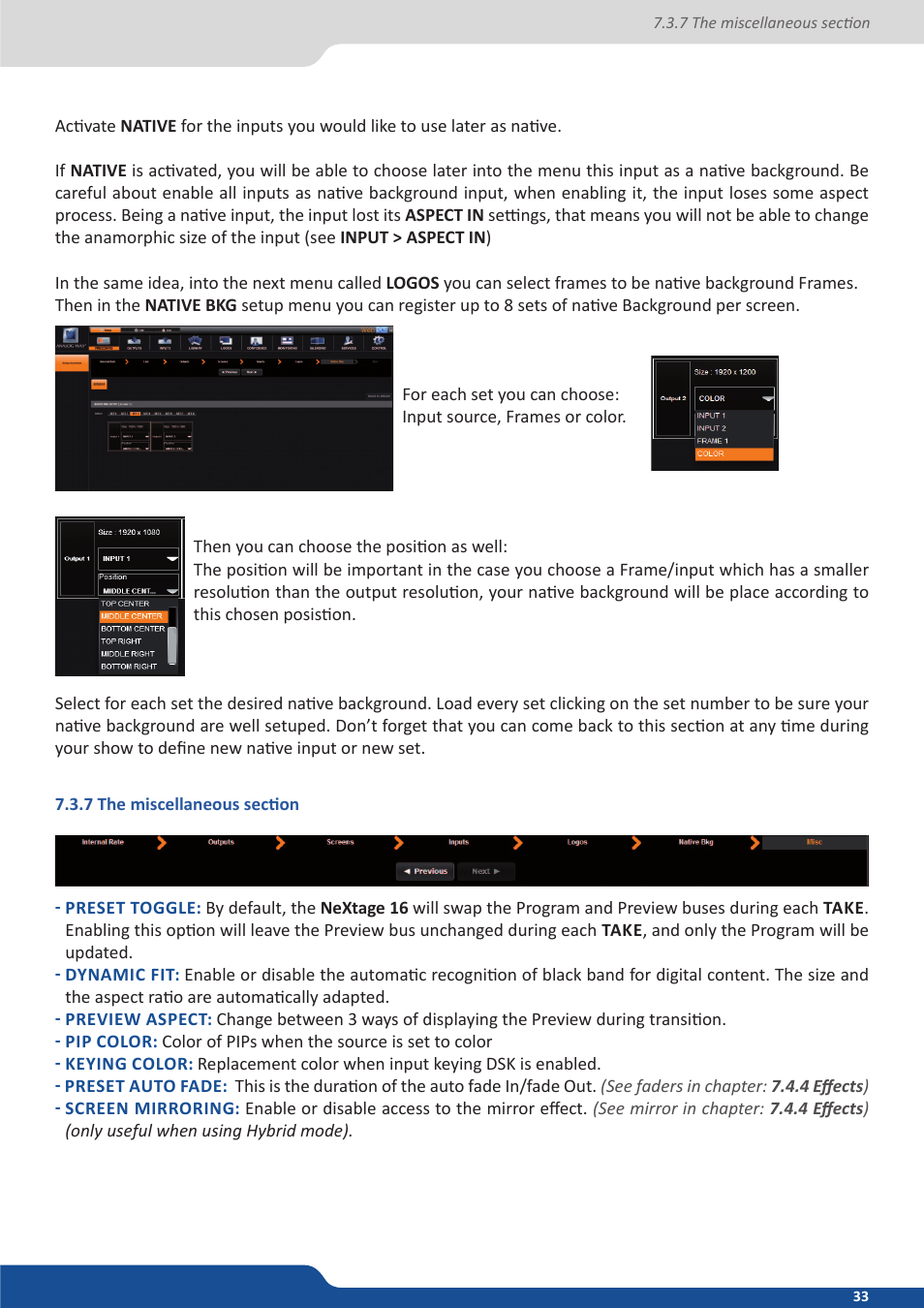 7 the miscellaneous section | Analog Way NeXtage 16 User Manual | Page 33 / 81
