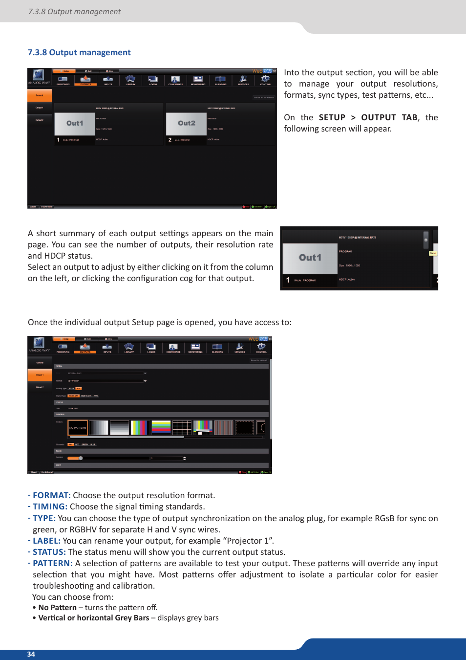 8 output management | Analog Way NeXtage 16 User Manual | Page 34 / 81