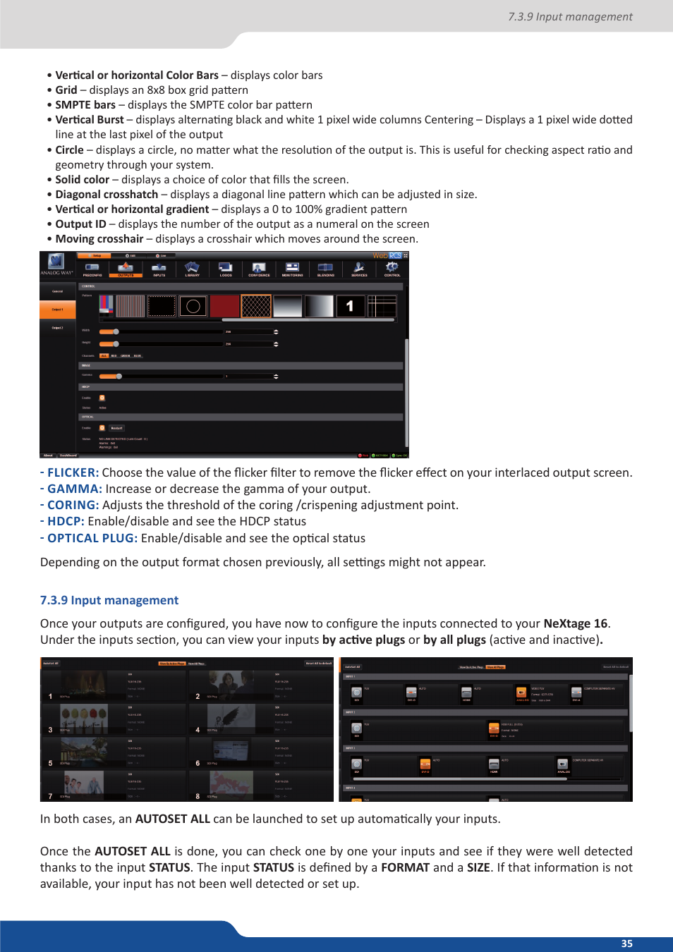9 input management | Analog Way NeXtage 16 User Manual | Page 35 / 81