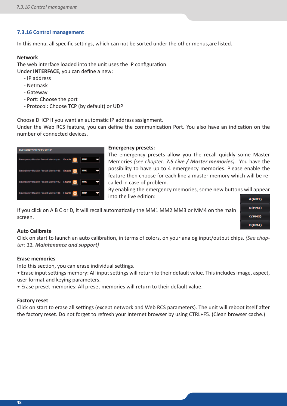 16 control management | Analog Way NeXtage 16 User Manual | Page 48 / 81