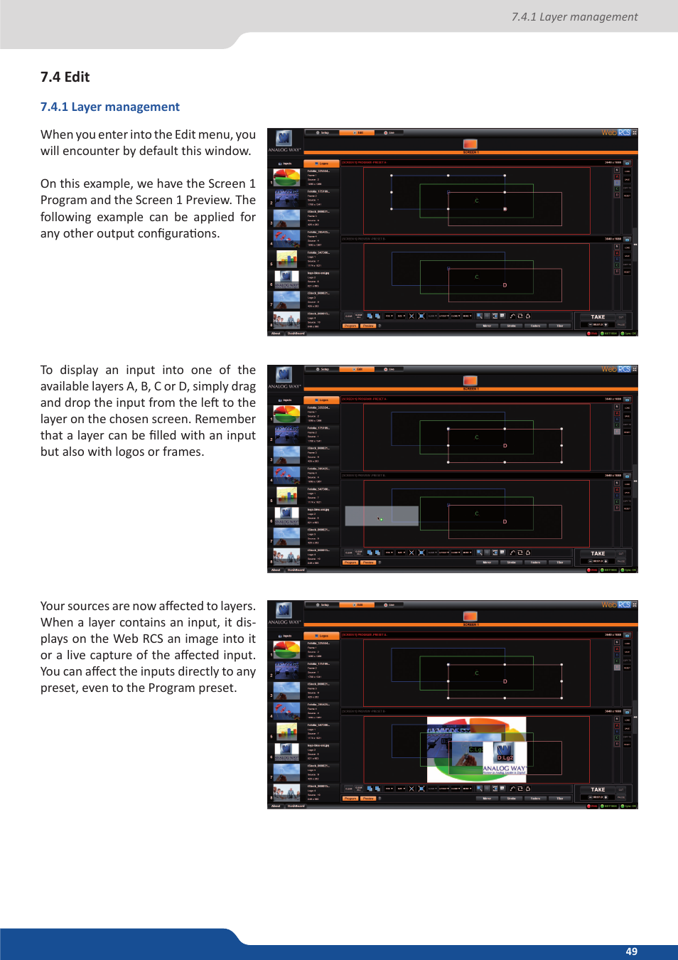 4 edit mode, 1 layer management | Analog Way NeXtage 16 User Manual | Page 49 / 81