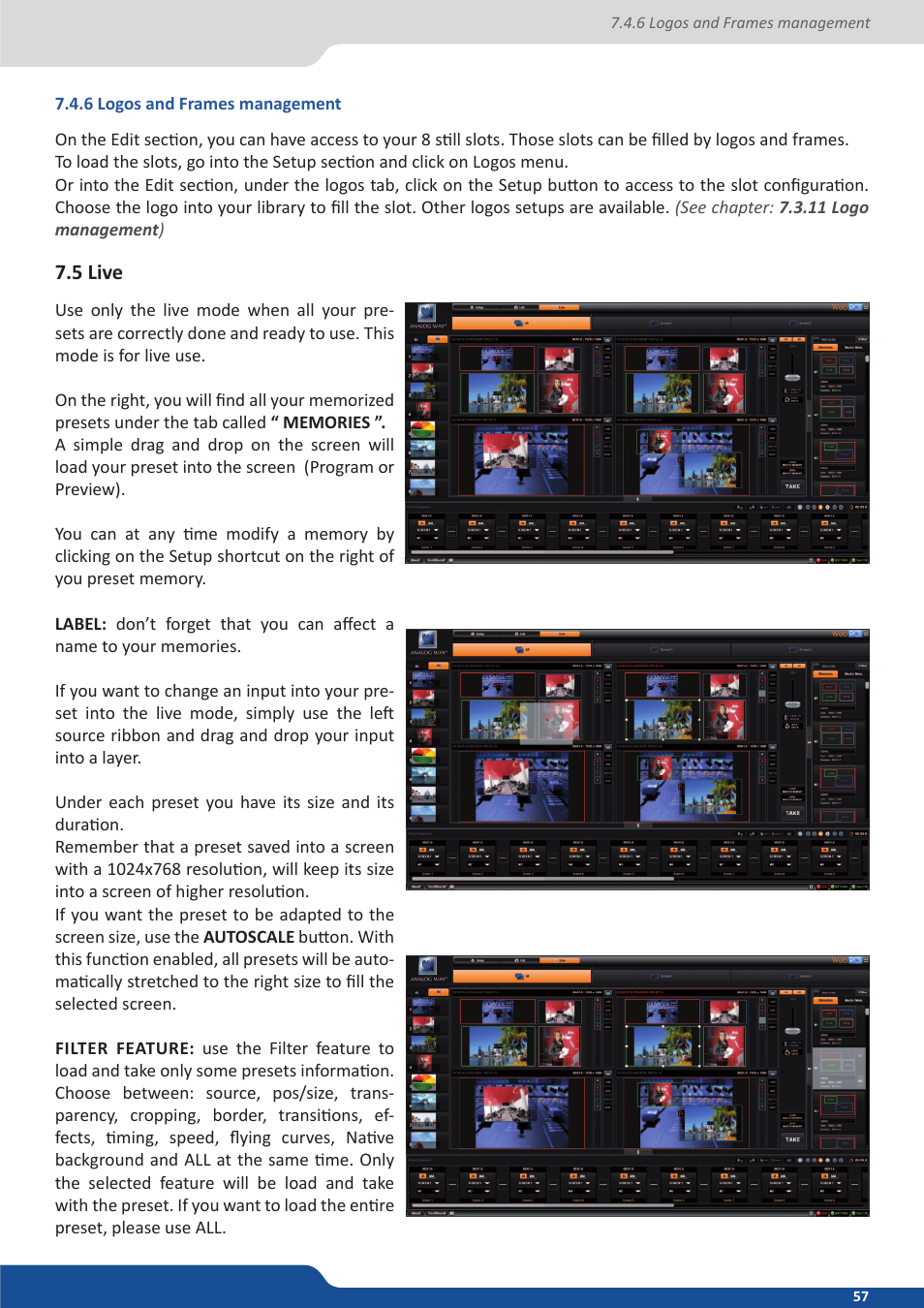 6 logos and frames management, 5 live | Analog Way NeXtage 16 User Manual | Page 57 / 81