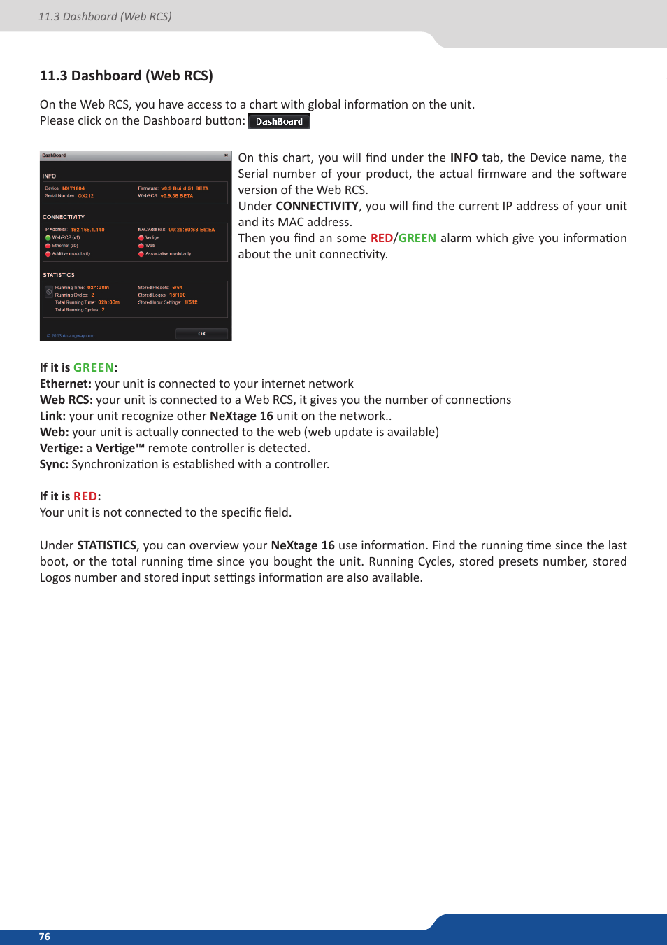 3 dashboard (web rcs) | Analog Way NeXtage 16 User Manual | Page 76 / 81