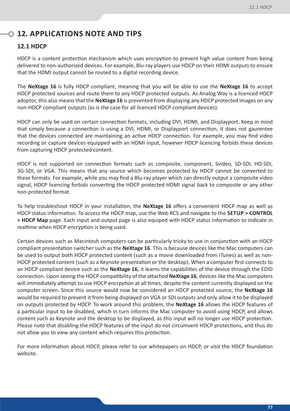 Applications note and tips, 1 hdcp | Analog Way NeXtage 16 User Manual | Page 77 / 81