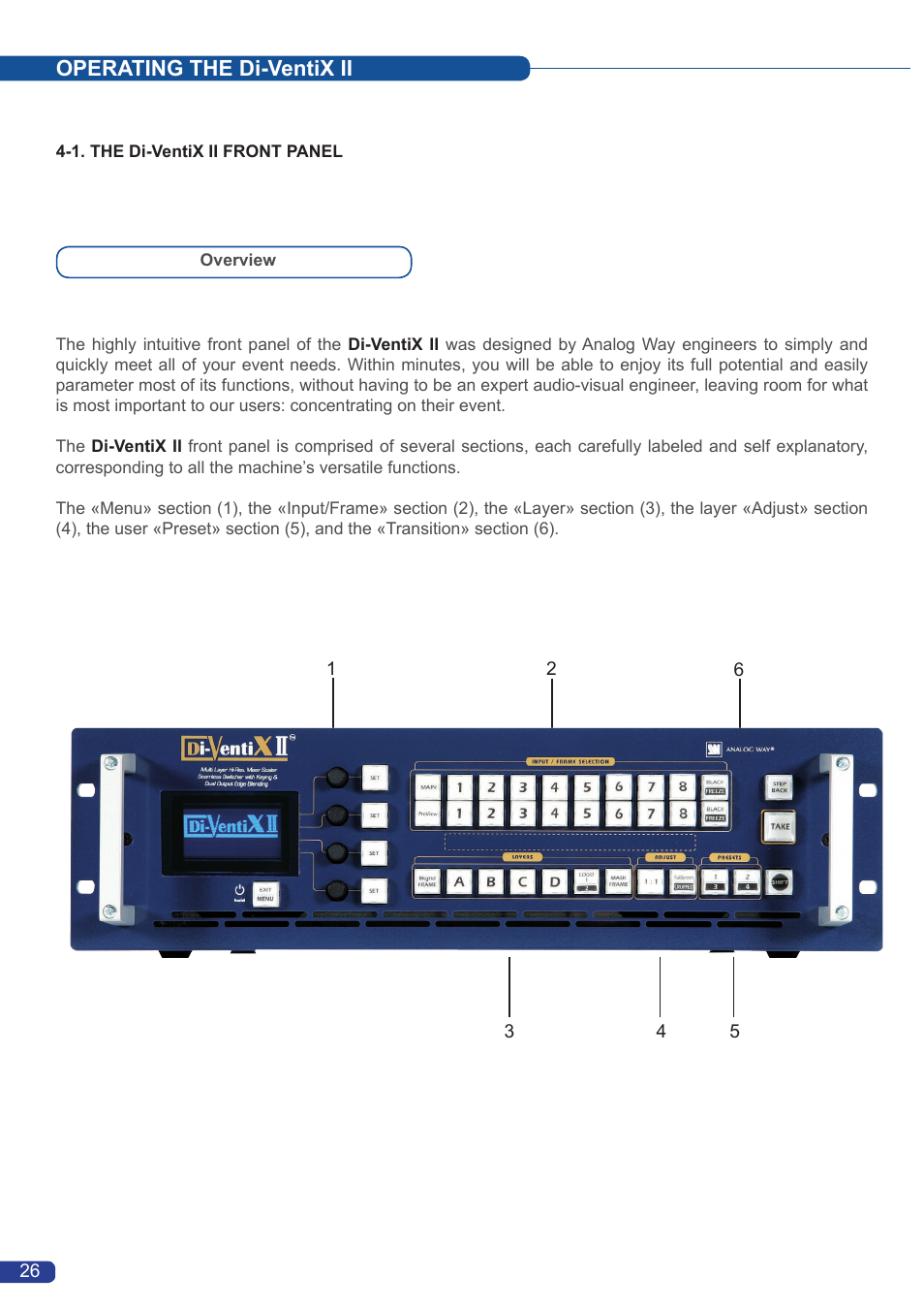 Operating the di-ventix ii | Analog Way Di-VentiX II User Manual | Page 28 / 88