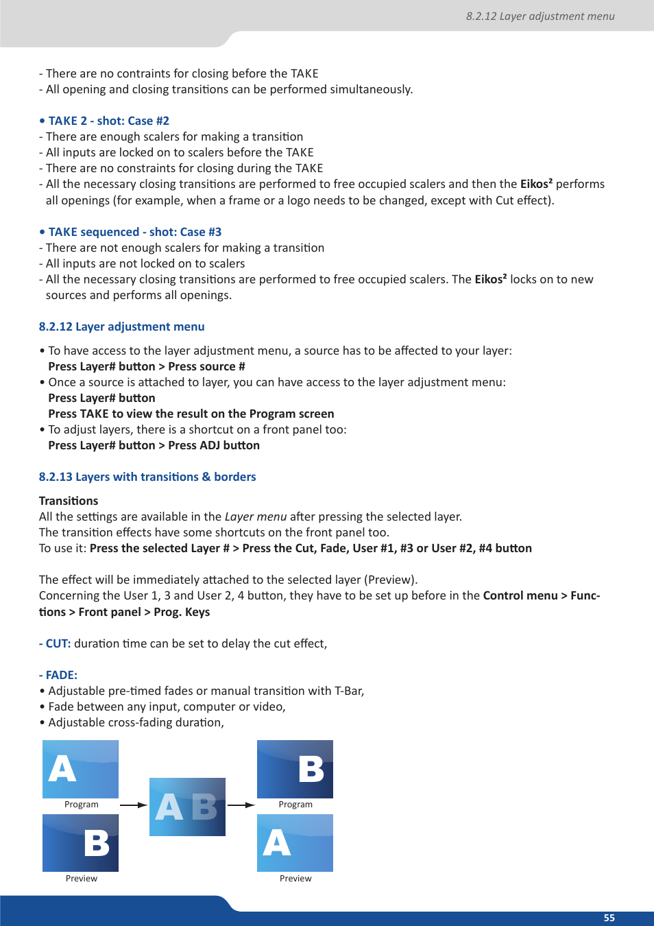 12 layer adjustment menu, 13 layers with transitions & borders | Analog Way Eikos2 User Manual | Page 55 / 106