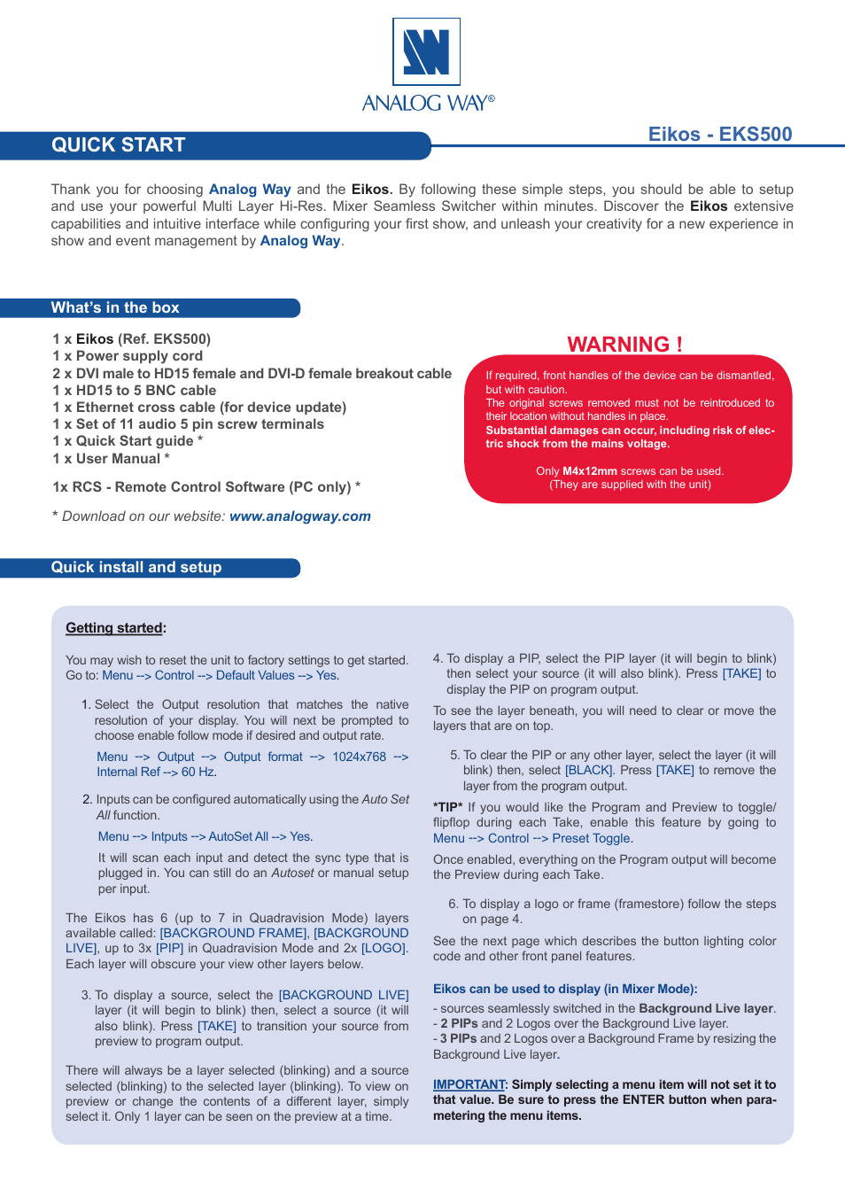 Analog Way Eikos User Manual | 4 pages