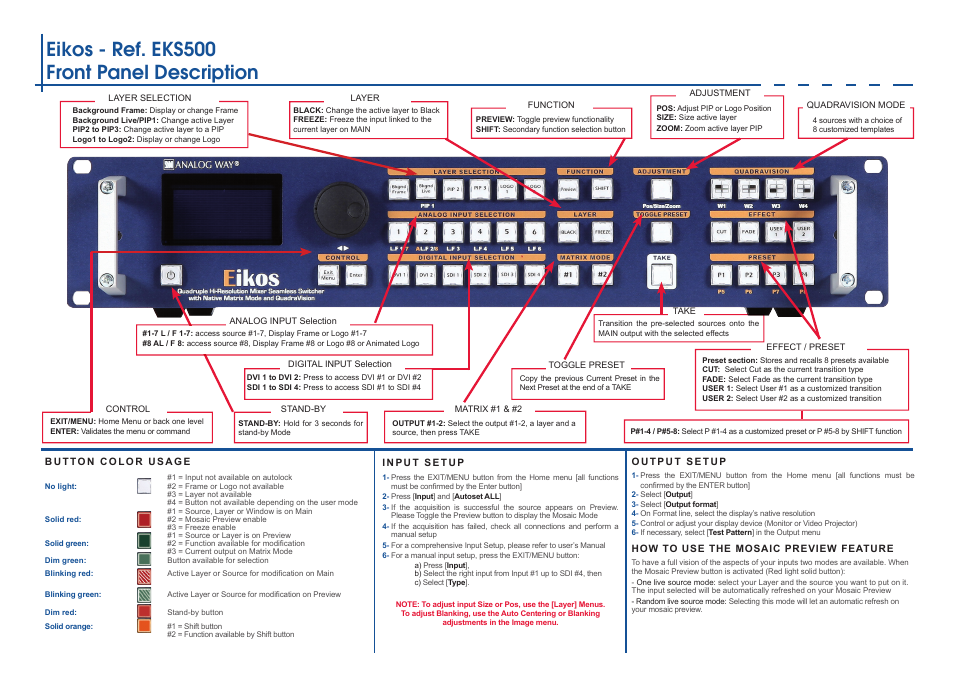 Eikos - ref. eks500 front panel description | Analog Way Eikos User Manual | Page 2 / 4