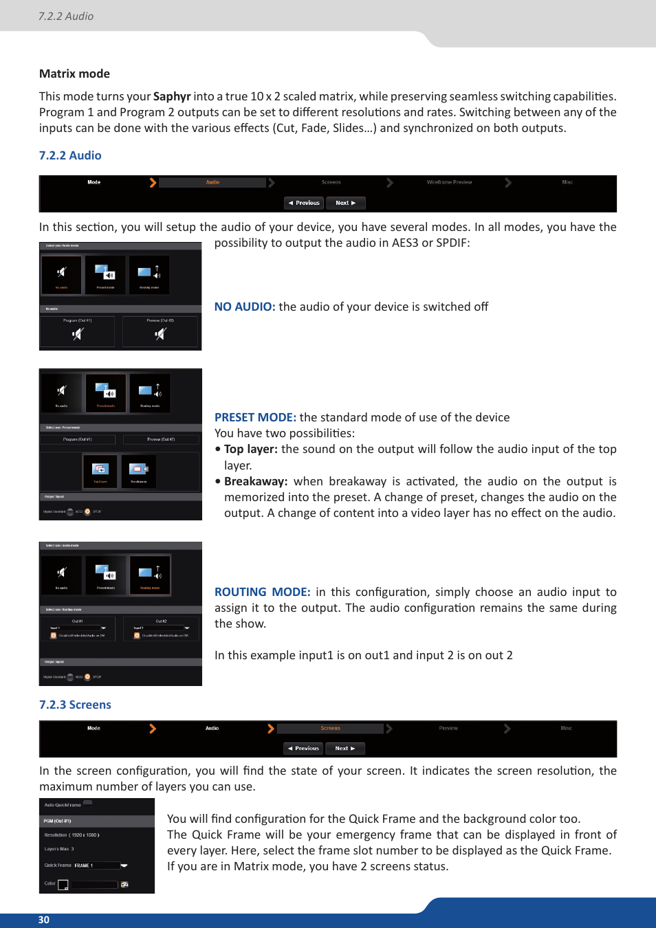 2 audio, 3 screens | Analog Way Saphyr User Manual | Page 30 / 103