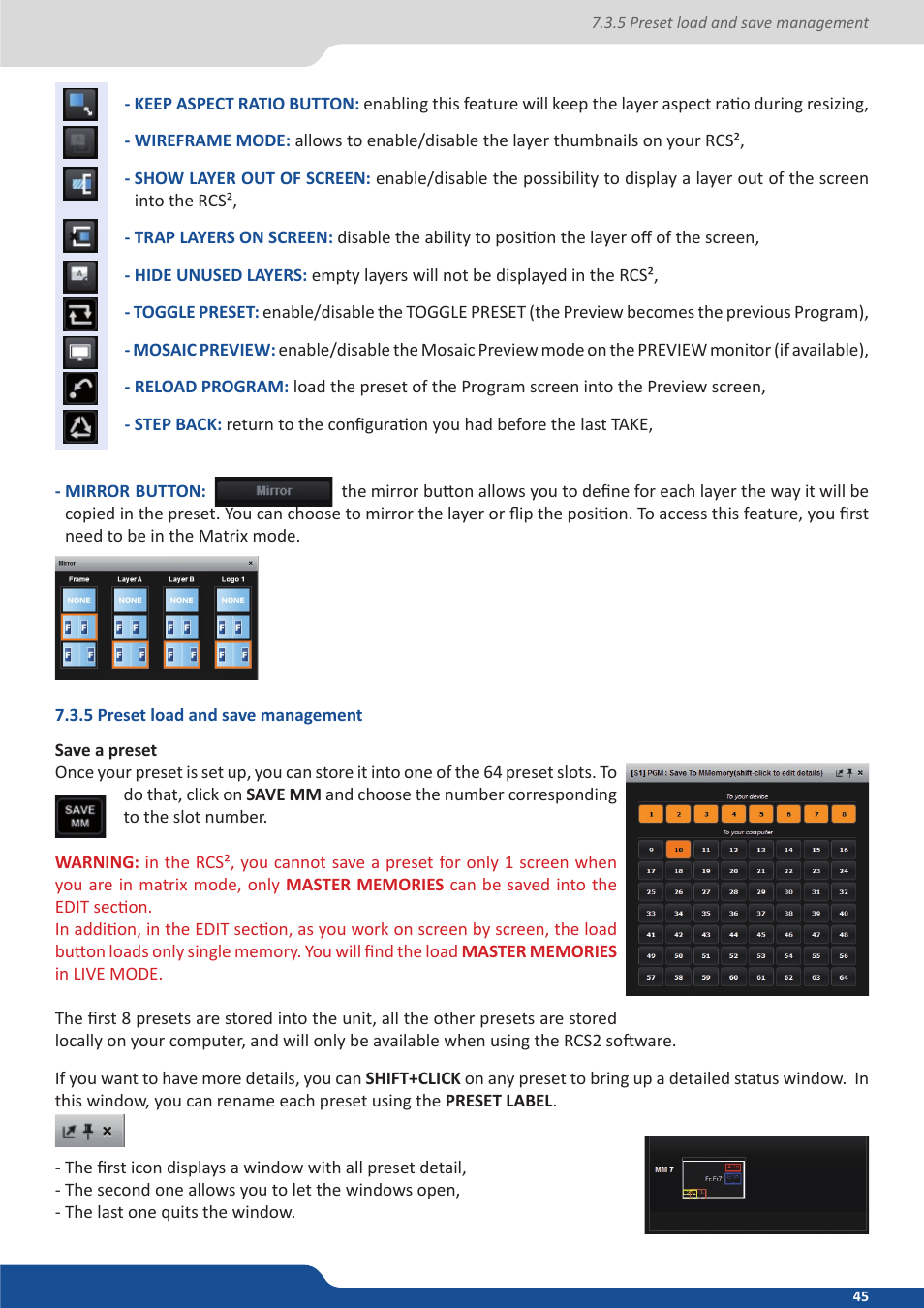 5 preset load and save management | Analog Way Saphyr User Manual | Page 45 / 103
