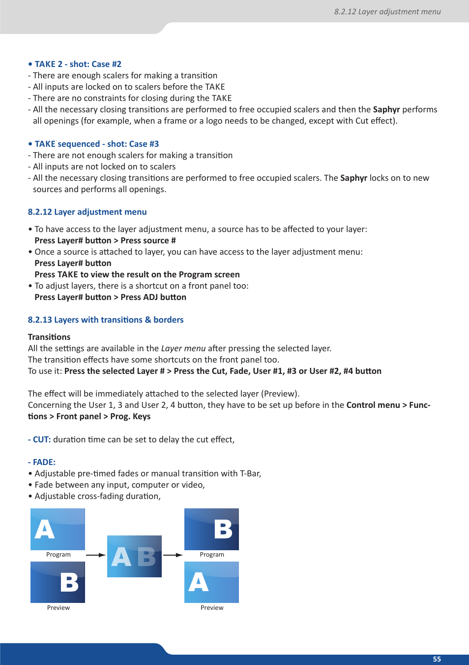 12 layer adjustment menu, 13 layers with transitions & borders | Analog Way Saphyr User Manual | Page 55 / 103