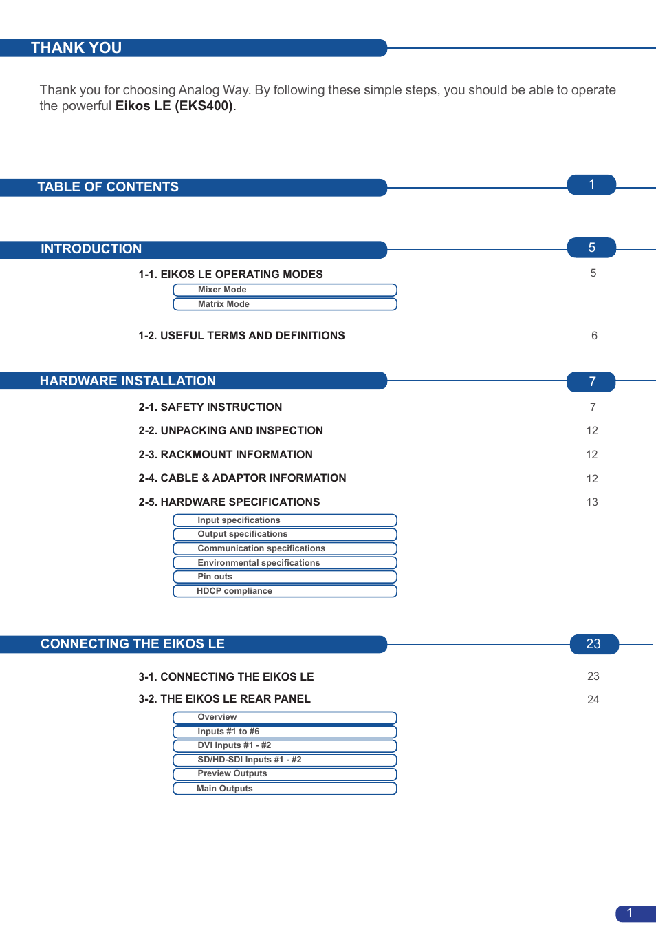 Analog Way Eikos LE User Manual | Page 3 / 88