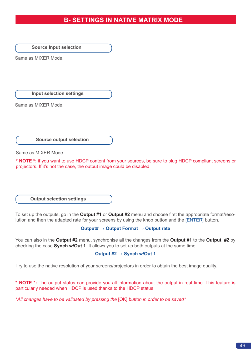B- settings in native matrix mode | Analog Way OPS300 User Manual | Page 51 / 80