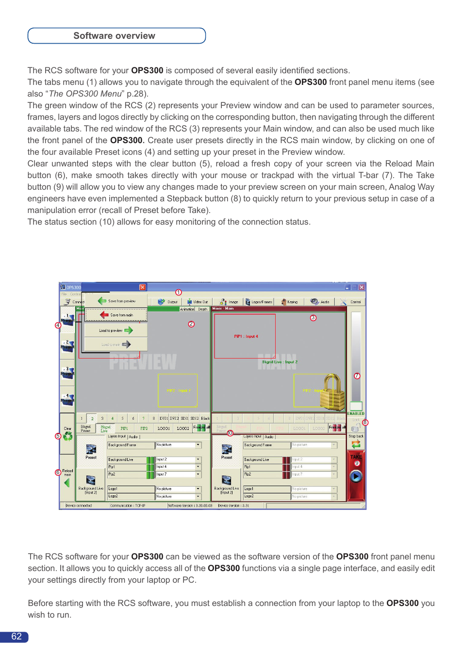 Software overview | Analog Way OPS300 User Manual | Page 64 / 80