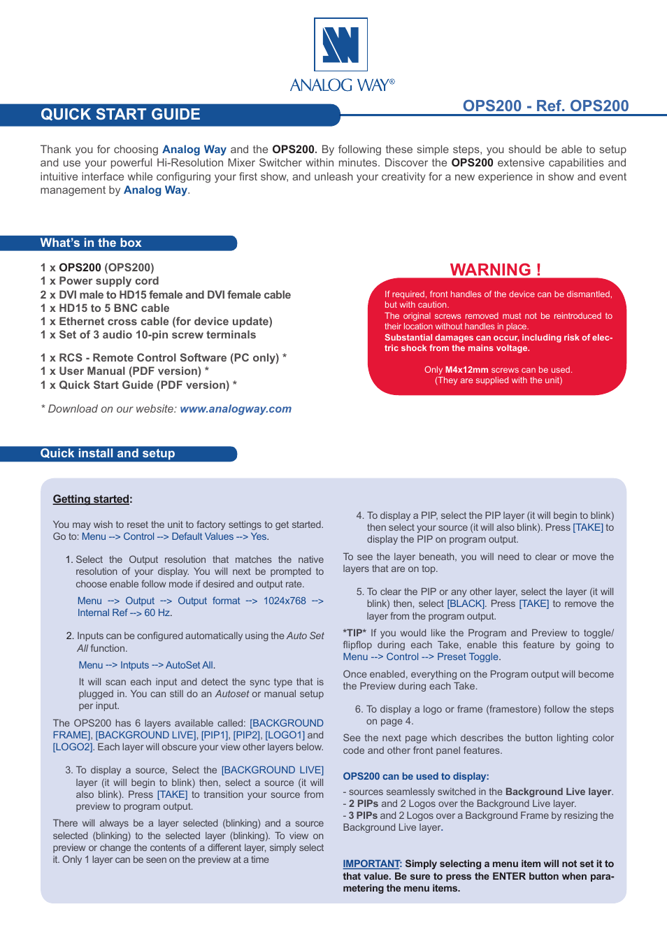 Analog Way OPS200 User Manual | 4 pages