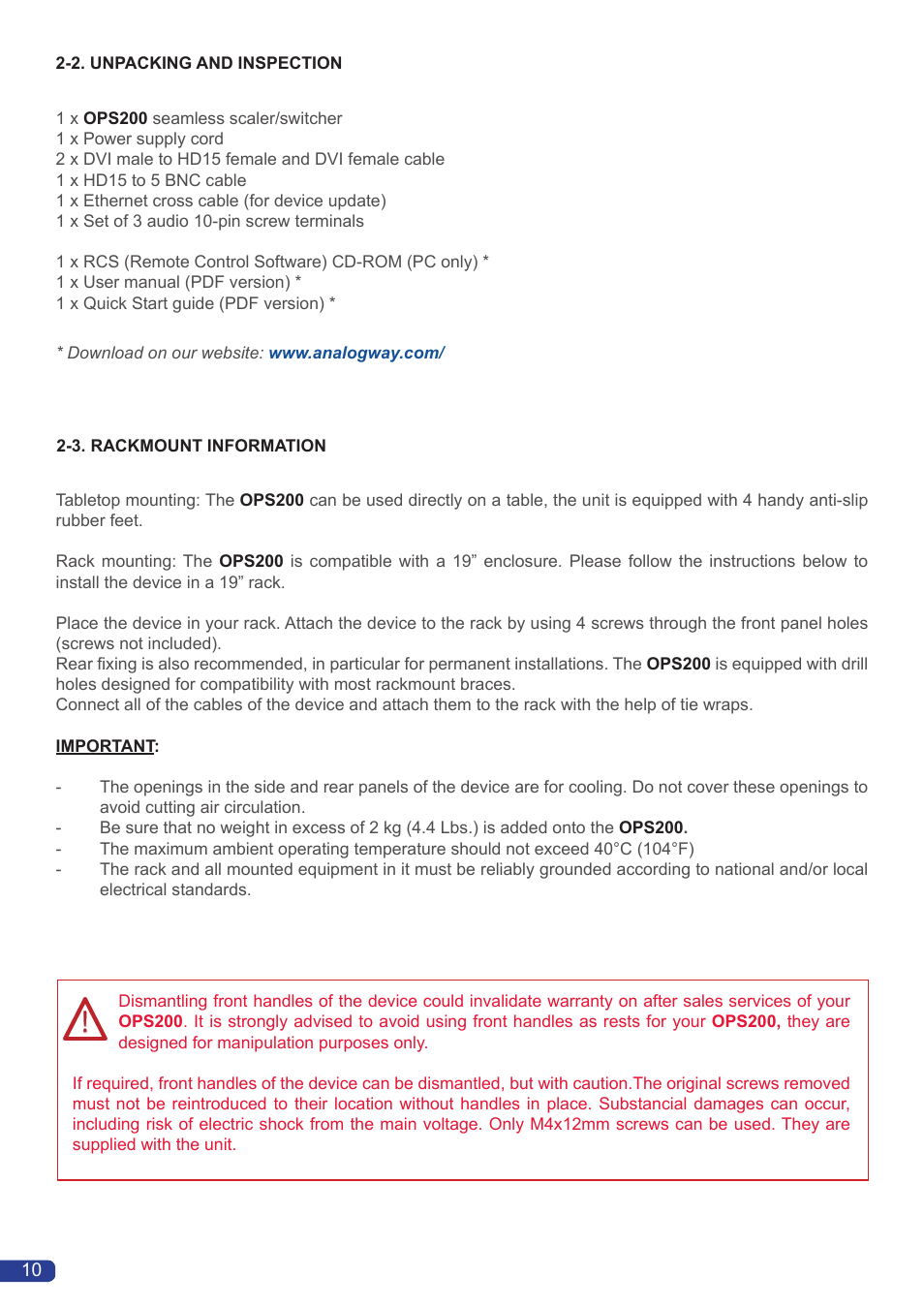 Analog Way OPS200 User Manual | Page 12 / 57