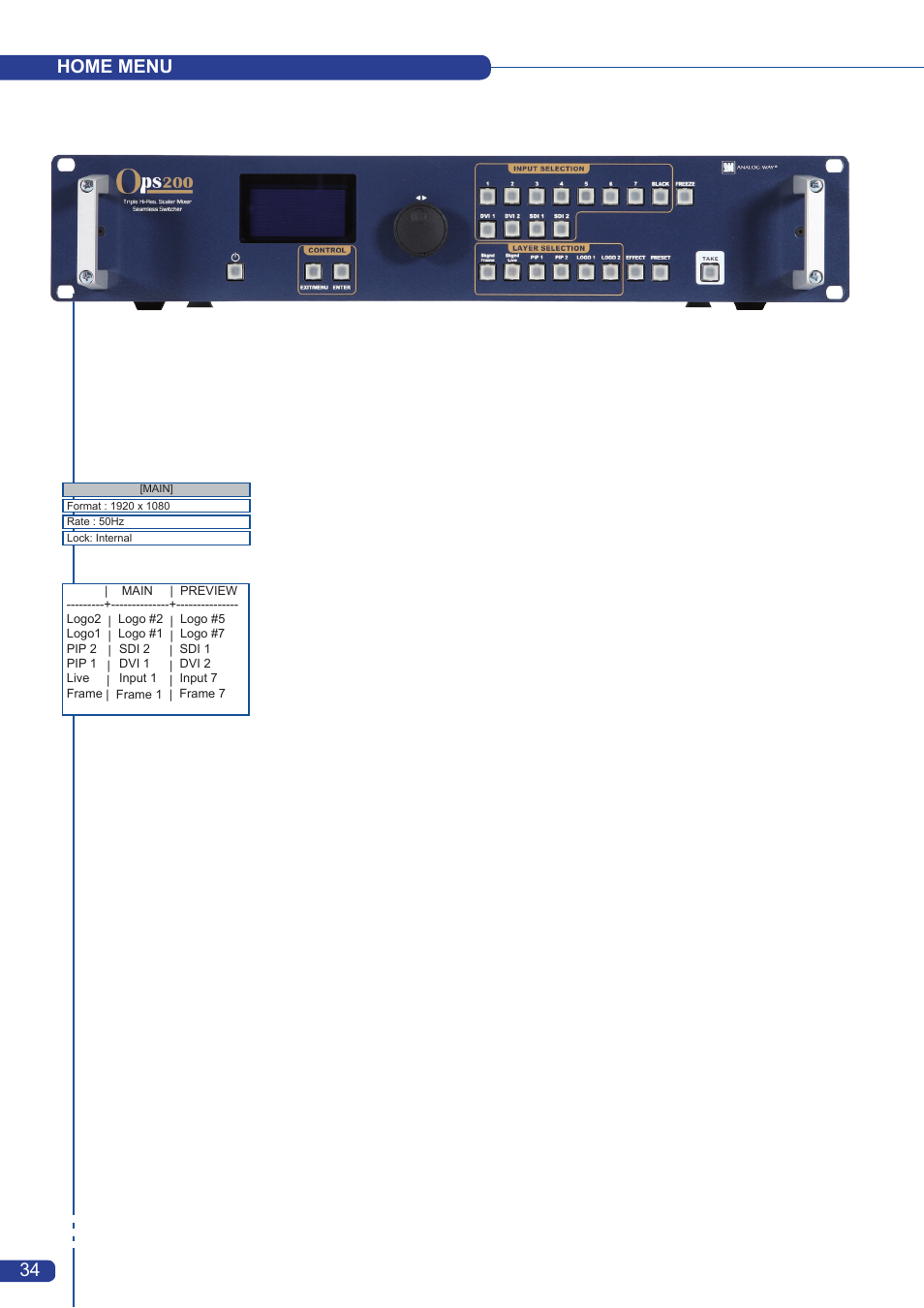 Home menu | Analog Way OPS200 User Manual | Page 36 / 57