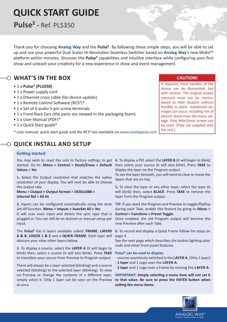 Analog Way Pulse2 User Manual | 4 pages