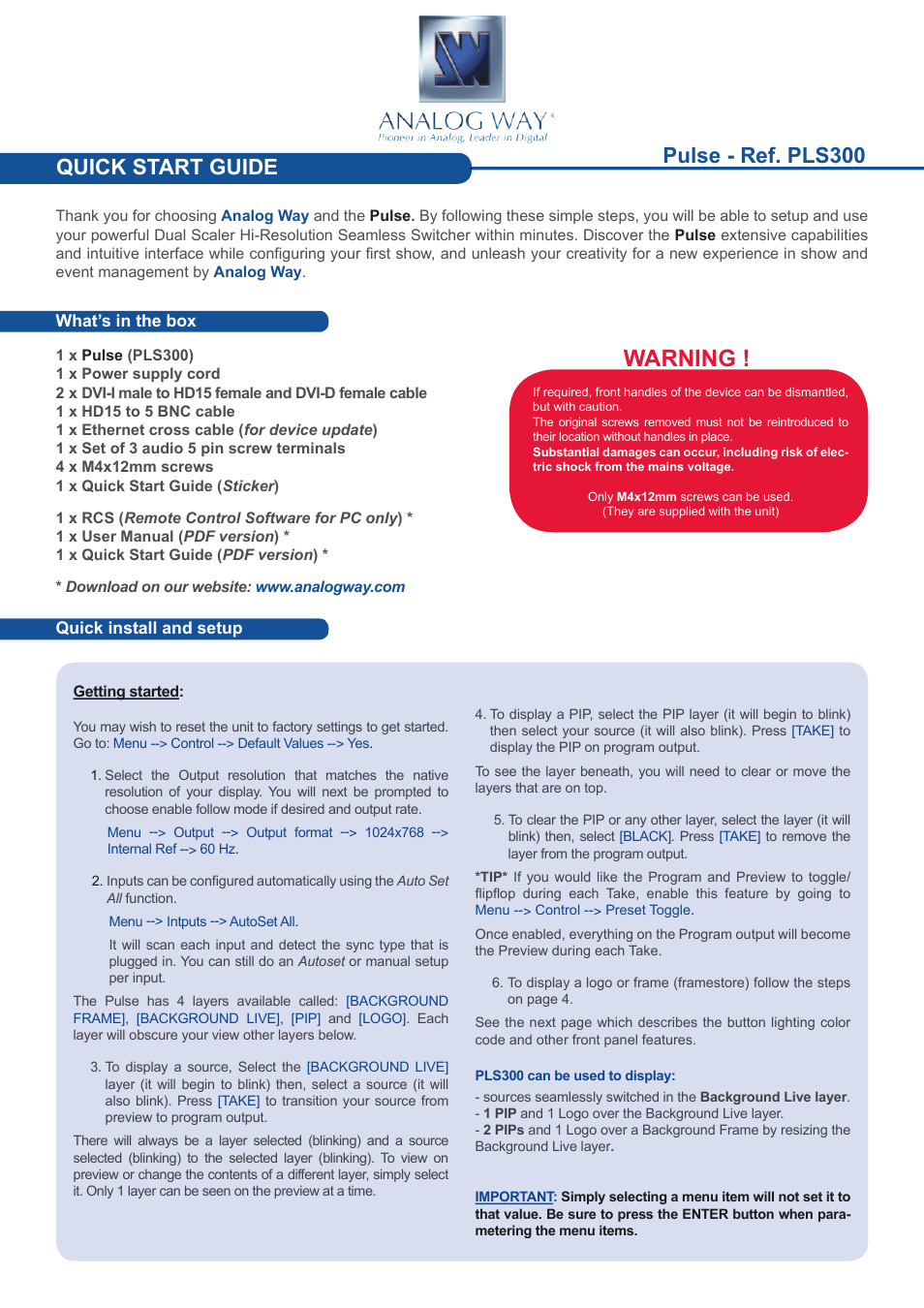 Analog Way Pulse User Manual | 4 pages
