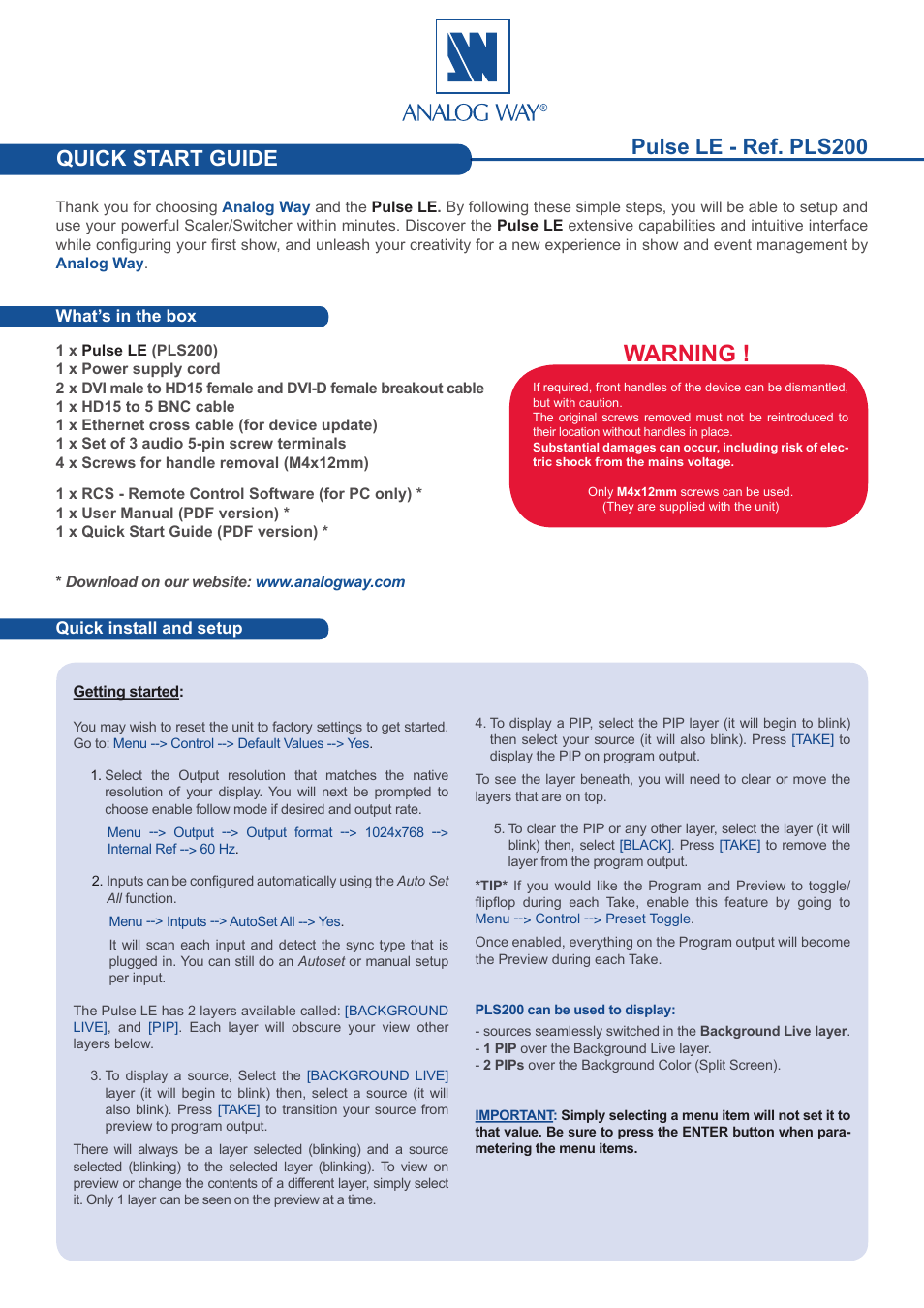Analog Way Pulse LE User Manual | 4 pages