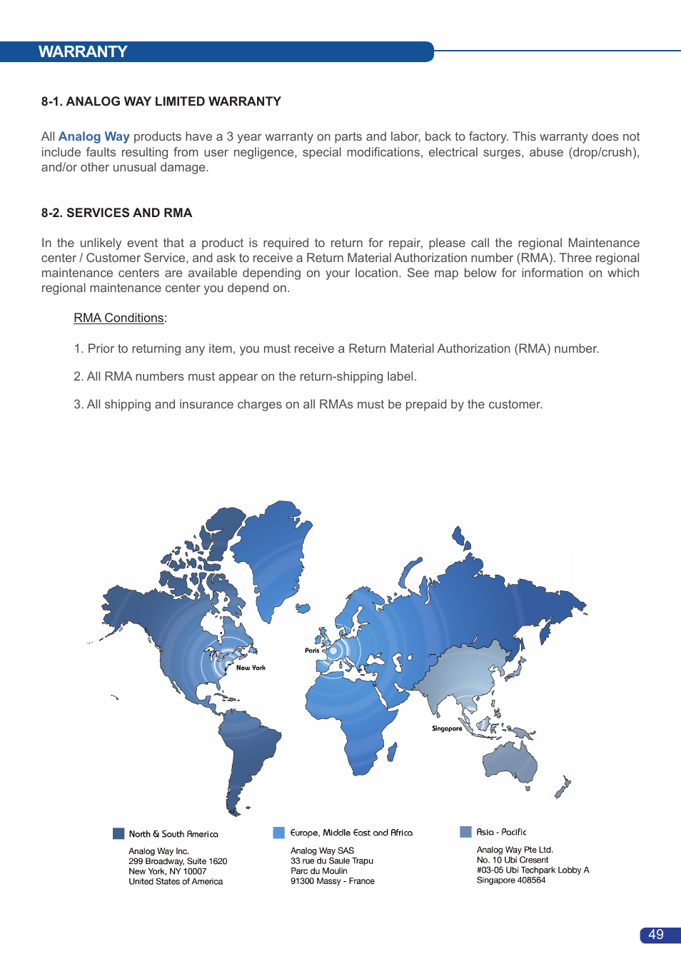 Warranty | Analog Way Pulse LE User Manual | Page 50 / 53