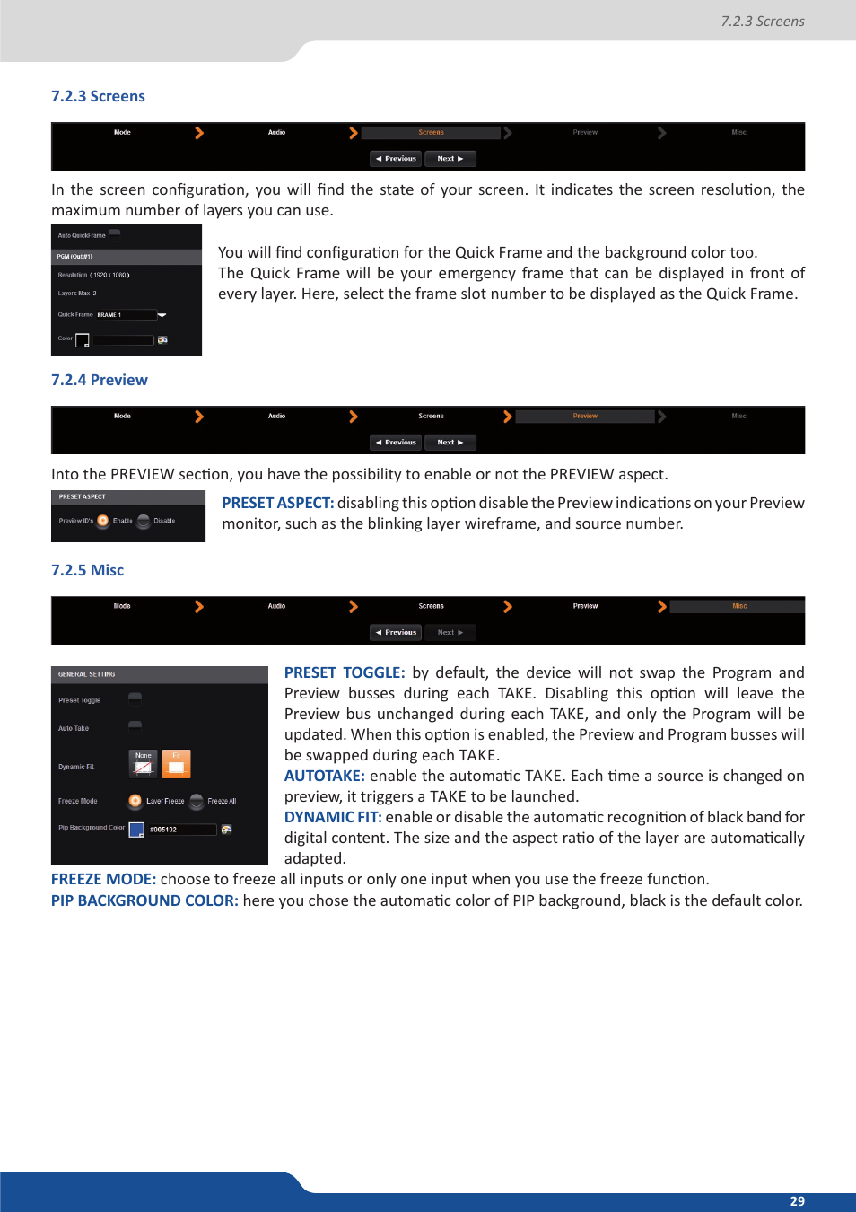 3 screens, 4 preview, 5 misc | Analog Way QuickVu User Manual | Page 29 / 87