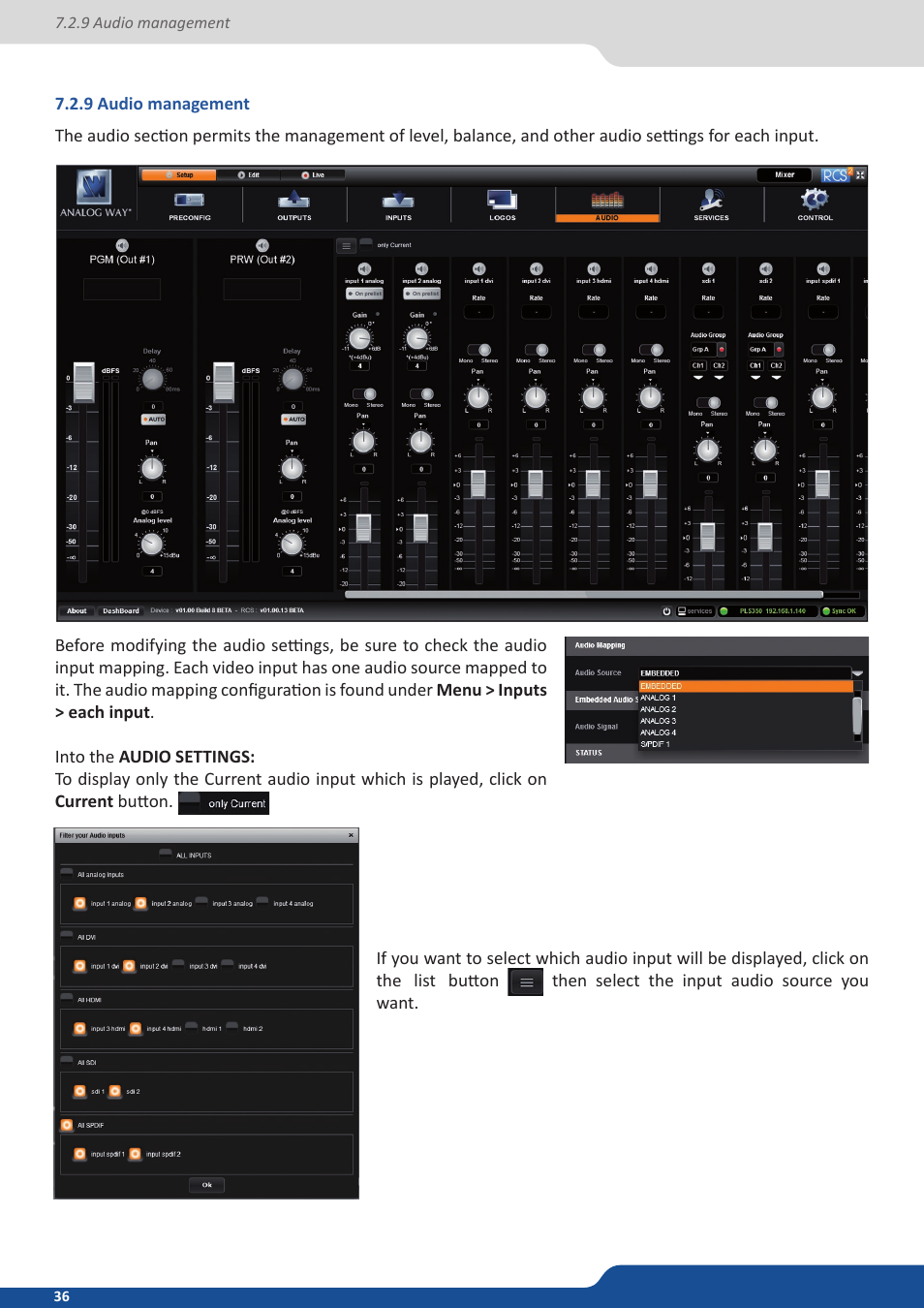 9 audio management | Analog Way QuickVu User Manual | Page 36 / 87