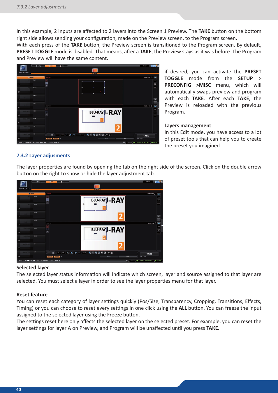 2 layer adjusments, 2 layer adjustments | Analog Way QuickVu User Manual | Page 40 / 87
