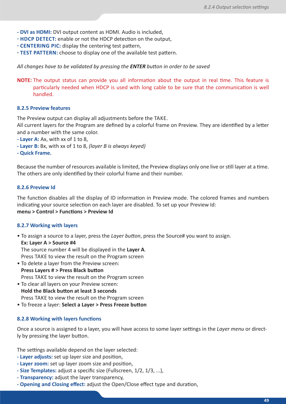 5 preview features, 6 preview id, 7 working with layers | 8 working with layers functions | Analog Way QuickVu User Manual | Page 49 / 87