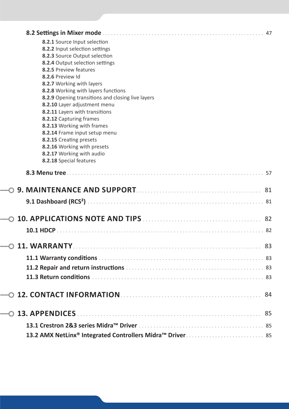 Warranty 12. contact information 13. appendices | Analog Way QuickVu User Manual | Page 5 / 87