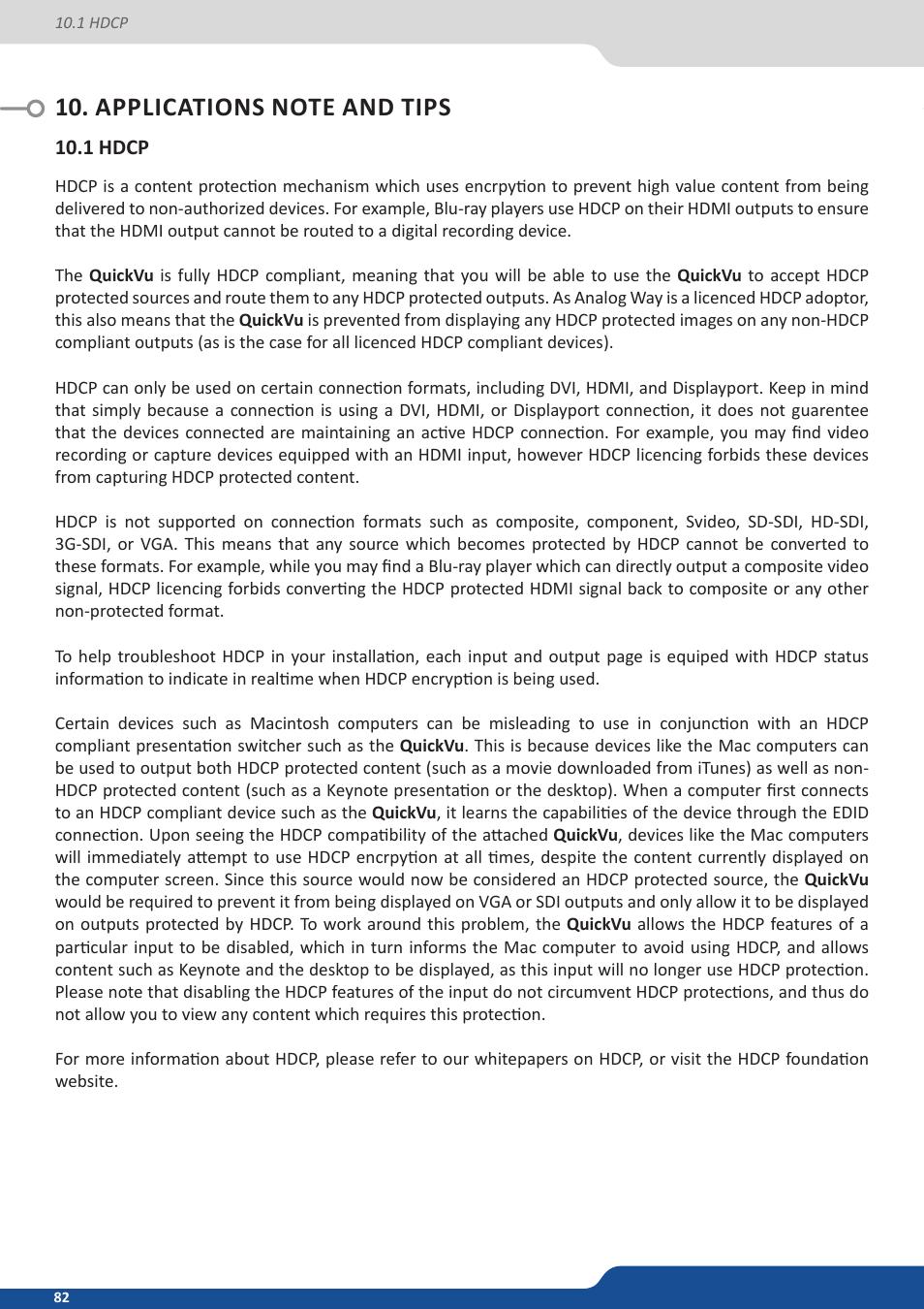 Applications note and tips, 1 hdcp | Analog Way QuickVu User Manual | Page 82 / 87