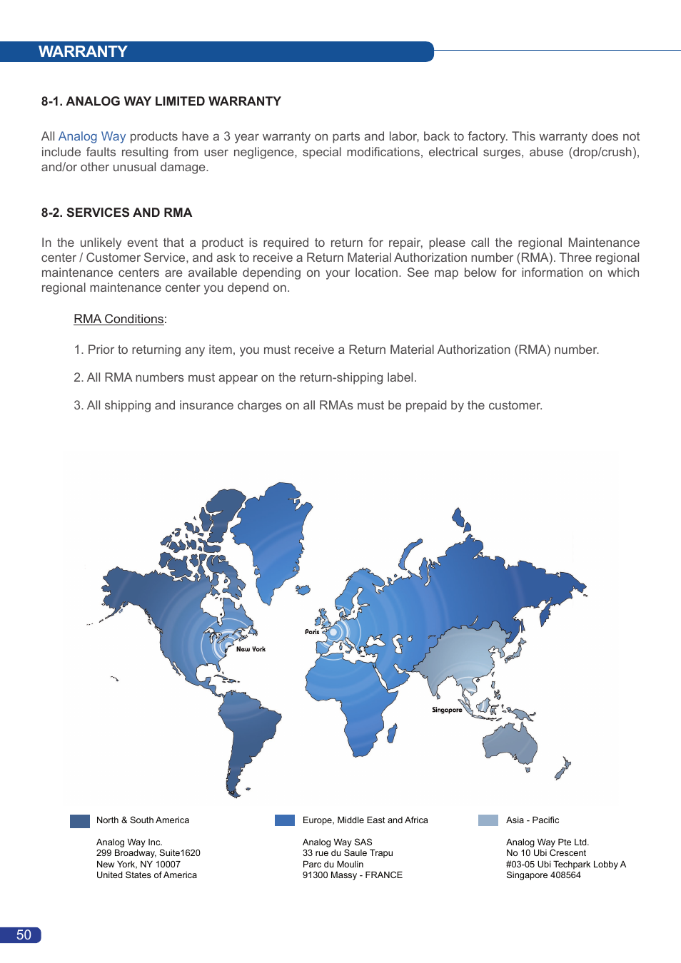 Warranty | Analog Way Smart Vu User Manual | Page 51 / 53