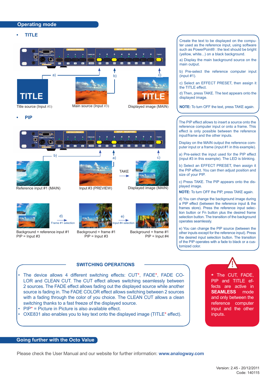 Title | Analog Way Octo Value User Manual | Page 4 / 4